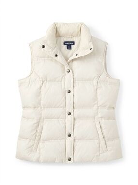 EUC Lands' End Women's White Quilted Puffer Button Vest Fall Spring Size 10-12